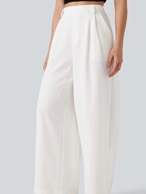 HALARA White High-Rise Wide Leg Trousers